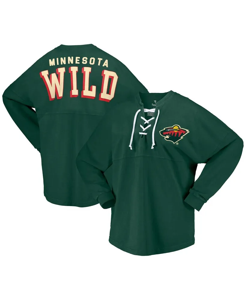 Women's Fanatics Green Minnesota Wild Spirit Lace-Up V-Neck Long Sleeve Jersey T-shirt