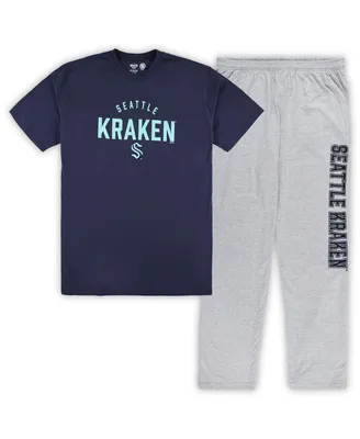 Men's Seattle Kraken Navy, Heather Gray Big and Tall T-shirt Pants Lounge Set