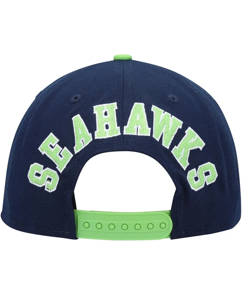 Men's New Era College Navy, Neon Green Seattle Seahawks Flawless 9FIFTY Snapback Hat