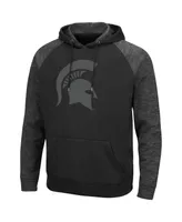 Men's Colosseum Black Michigan State Spartans Blackout 3.0 Tonal Raglan Pullover Hoodie