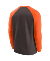 Men's Nike Brown, Orange Cleveland Browns Brownie The Elf Historic Raglan Crew Performance Sweater