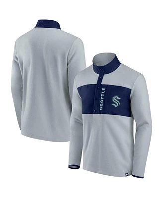 Men's Fanatics Gray, Deep Sea Blue Seattle Kraken Omni Polar Fleece Quarter-Snap Jacket