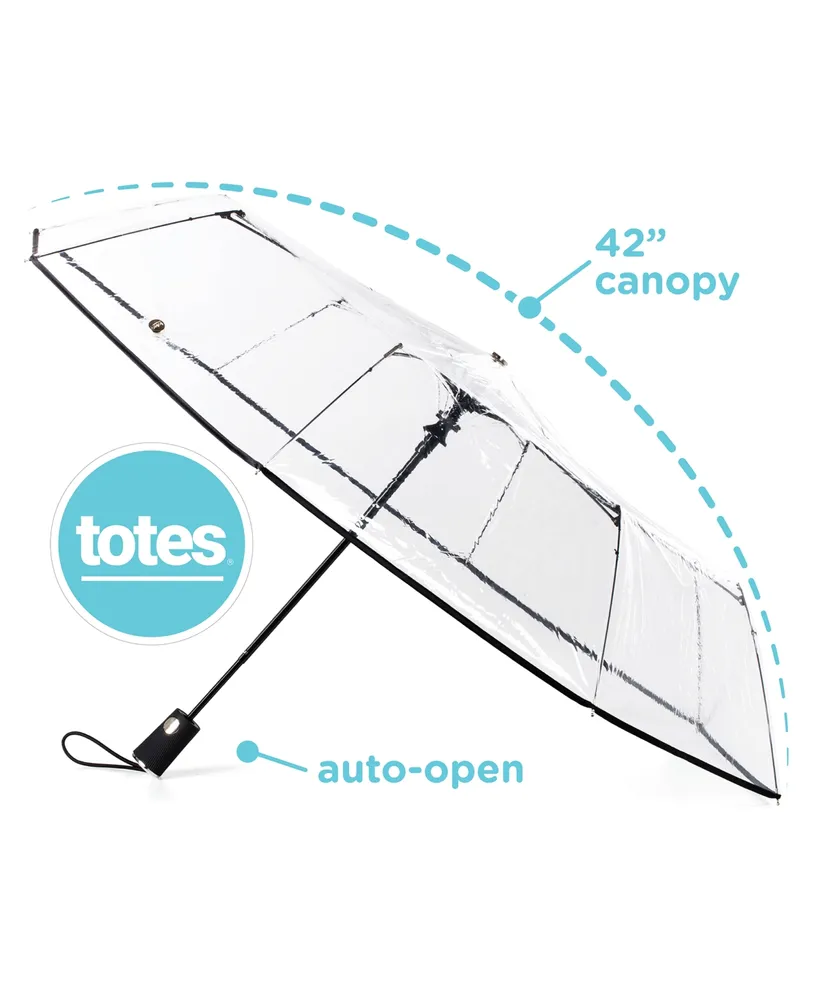 Totes 3-Section Auto-Open Clear Umbrella