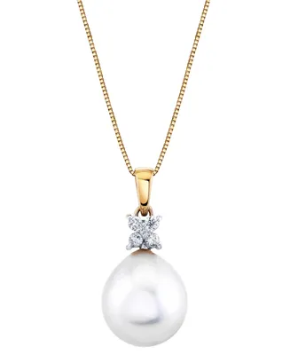 Cultured Freshwater Pearl (11mm) & Diamond (1/10 ct. t.w.) 18" Pendant Necklace in 14k Gold