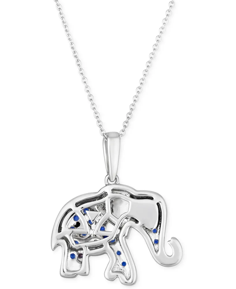 Le Vian Blueberry Sapphire (3/8 ct. t.w.) & Passion Ruby Accent Elephant Pendant Necklace in 14k White Gold, 18" + 2" extender