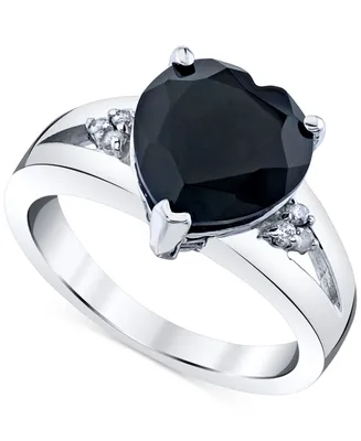 Onyx & Diamond Accent Heart Ring in Sterling Silver