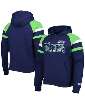 Men's Starter College Navy Seattle Seahawks Draft Fleece Raglan Pullover Hoodie