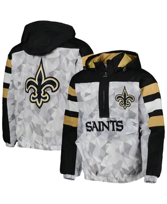 Men's Starter White, Black New Orleans Saints Thursday Night Gridiron Raglan Half-Zip Hooded Jacket