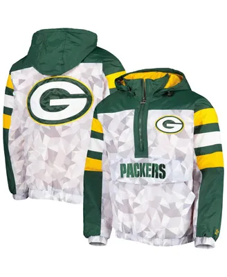 Men's Starter White, Green Green Bay Packers Thursday Night Gridiron Raglan Half-Zip Hooded Jacket