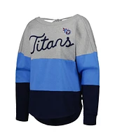 Women's Touch Heathered Gray, Navy Tennessee Titans Outfield Deep V-Back Pullover Sweatshirt