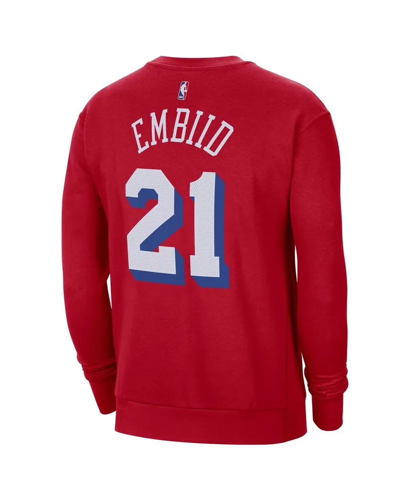 Men's Jordan Joel Embiid Red Philadelphia 76ers Statement Name and Number Pullover Sweatshirt