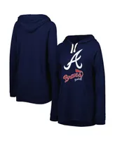 Women's Touch Navy Atlanta Braves Pre-Game Raglan Pullover Hoodie