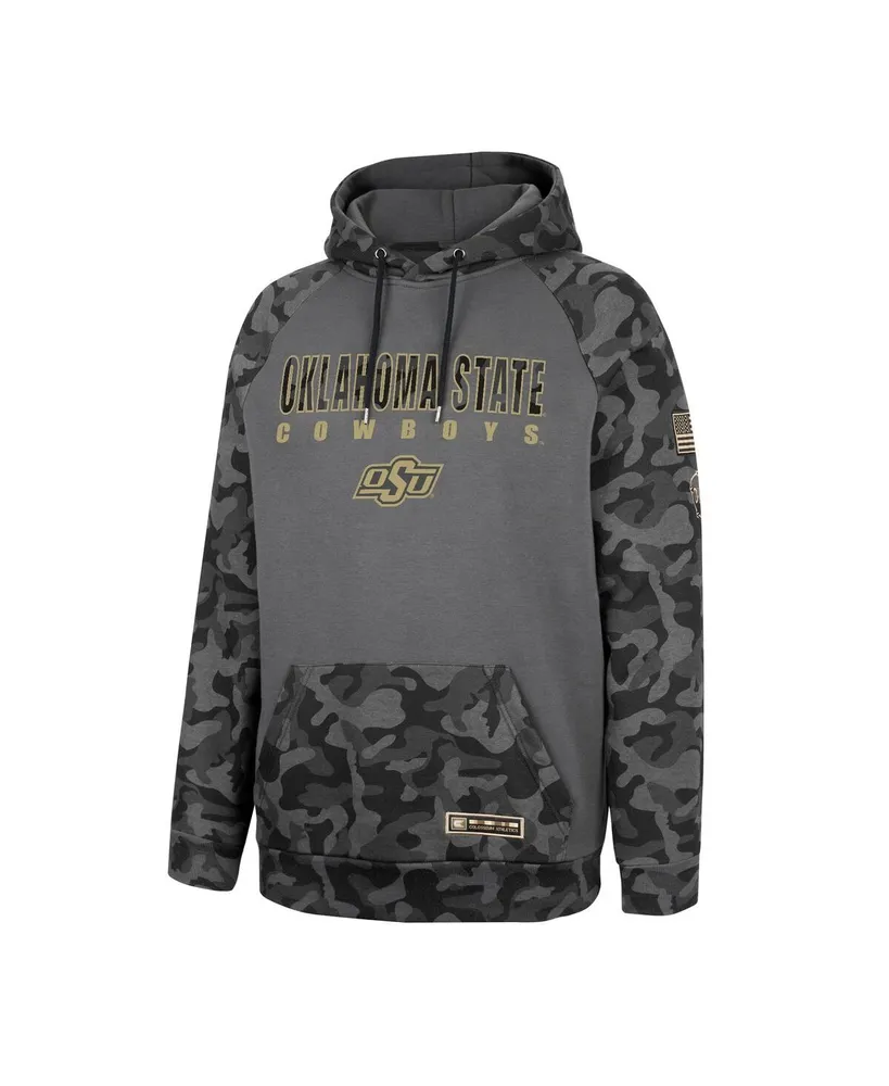 Men's Colosseum Charcoal Oklahoma State Cowboys Oht Military-Inspired Appreciation Camo Stack Raglan Pullover Hoodie