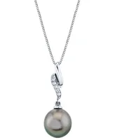 Cultured Tahitian Pearl (9mm) & Diamond Accent 18" Pendant in 14k White Gold