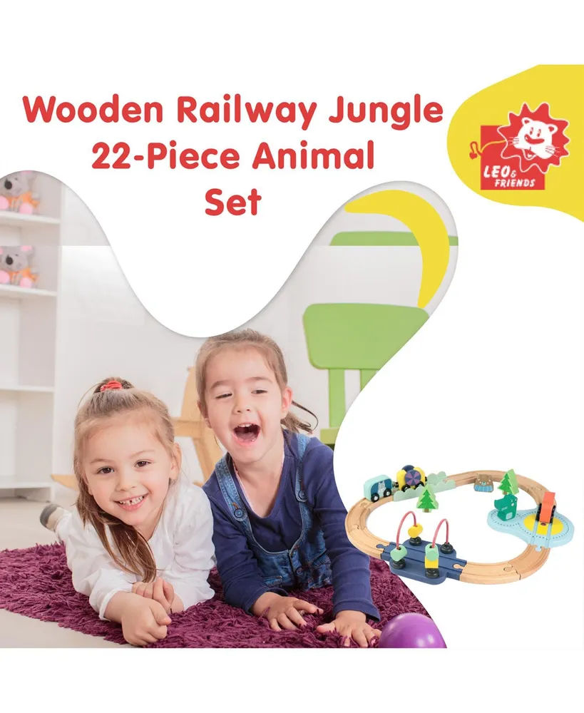 Leo & Friends Wooden Railway Jungle 22-Piece Animal Set