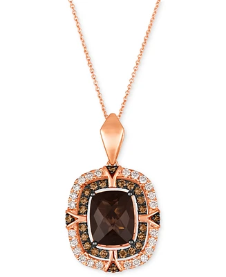 Le Vian Chocolate Quartz (3-1/2 ct. t.w.) & Diamond (3/4 ct. t.w.) Double Halo Pendant Necklace in 14k Rose Gold, 18" + 2" extender