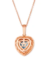 Le Vian Sea Blue Aquamarine (1-1/10 ct. t.w.) & Diamond (5/8 ct. t.w.) Heart Halo Pendant Necklace in 14k Rose Gold, 18" + 2" extender