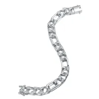 Genevive Men's Sterling Silver White Gold Plated with Iced Out Cubic Zirconia Mixed Cuban Chain Bracelet