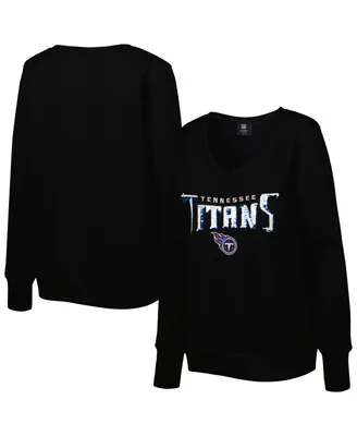 Women's Cuce Black Tennessee Titans Sequin Logo V-Neck Pullover Sweatshirt