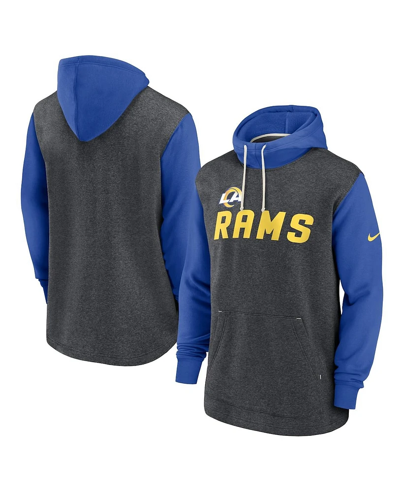 Men's Nike Heathered Charcoal, Royal Los Angeles Rams Surrey Legacy Pullover Hoodie