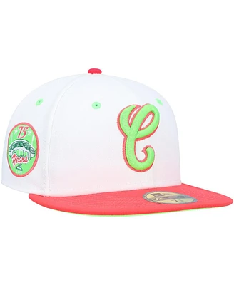 Men's New Era White, Coral Chicago White Sox Cooperstown Collection Comiskey Park 75th Anniversary Strawberry Lolli 59FIFTY Fitted Hat