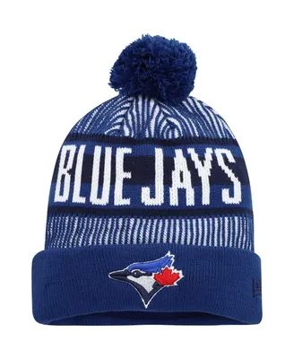 Men's New Era Royal Toronto Blue Jays Striped Cuffed Knit Hat with Pom