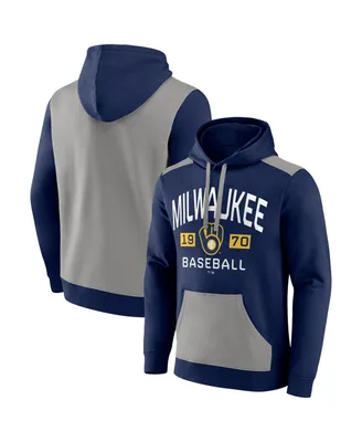 Men's Fanatics Navy, Gray Milwaukee Brewers Chip In Team Pullover Hoodie