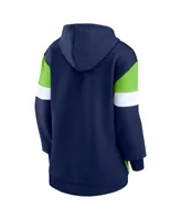 Women's Fanatics College Navy, Neon Green Seattle Seahawks Lock It Down Pullover Hoodie