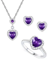 3-Pc. Set Garnet: (4 ct. t.w.) & Lab-Grown White Sapphire (3/4 t.w.)Amethyst (3-1/3 Heart Pendant Necklace, Ring, Stud Earrings Ste