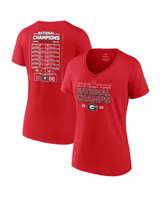 Women's Fanatics Red Georgia Bulldogs College Football Playoff 2022 National Champions Schedule V-neck T-shirt