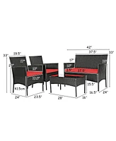 Costway 4 Pcs Outdoor Patio Rattan Furniture Set Table Shelf Sofa