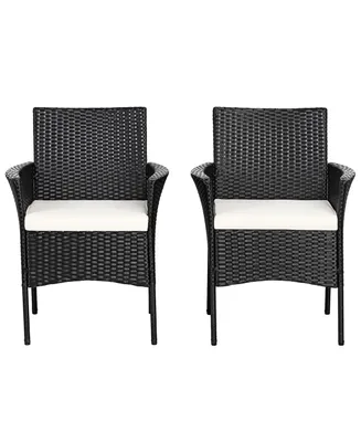 2PCS Chairs Outdoor Patio Rattan Wicker Dining Arm Seat With Cushions