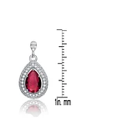 Genevive Sterling Silver White Gold Plated Cubic Zirconia Pear Drop Earrings