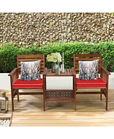 Costway Patio Loveseat Conversation Set Acacia Wood Chair Coffee Table