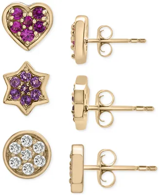 3-Pc. Set Multi-Stone Stud Earrings in 14k Gold-Plated Sterling Silver - Multi