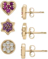 3-Pc. Set Multi-Stone Stud Earrings in 14k Gold-Plated Sterling Silver - Multi