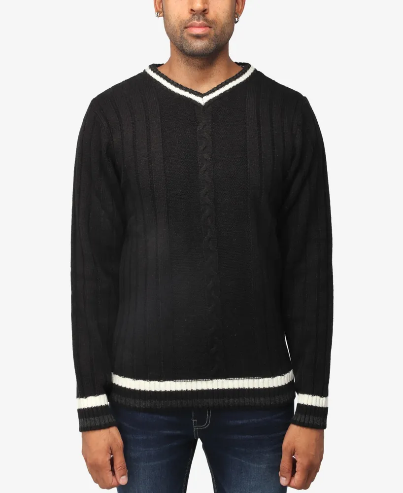 X-Ray Men's Cable Knit Tipped V-Neck Sweater