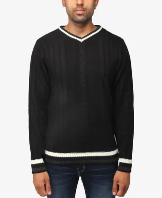 X-Ray Men's Cable Knit Tipped V-Neck Sweater