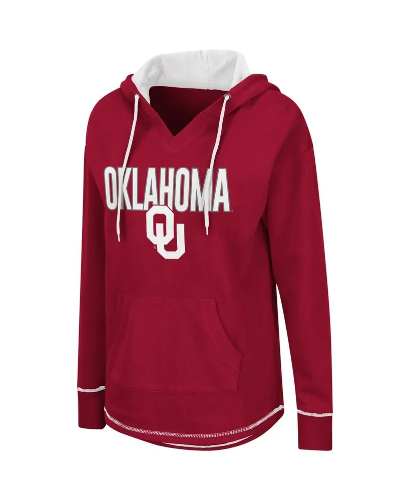 Women's Colosseum Crimson Oklahoma Sooners Tunic Pullover V-Neck Hoodie