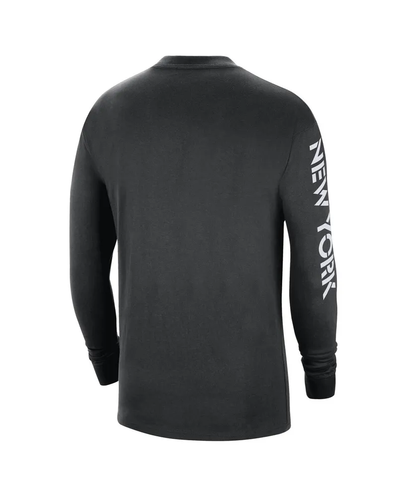 Men's Jordan Black New York Knicks Courtside Max 90 Vintage-Like Wash Statement Edition Long Sleeve T-shirt