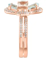 Lali Jewels Morganite (1-1/3 ct. t.w.), Aquamarine (1-1/4 ct. t.w.), & Diamond (1/3 ct. t.w.) Flower Ring in 14k Rose Gold - Multi