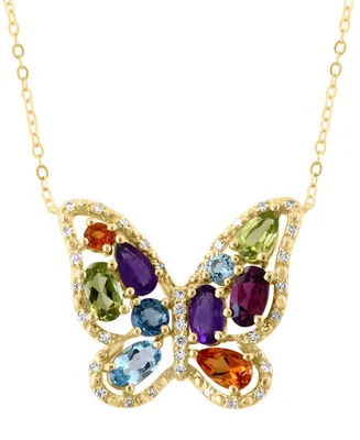 Lali Jewels Multi-Gemstone (1-3/4 ct. t.w.) & Diamond (1/8 Butterfly Pendant Necklace 14k Gold, 16" + 2" extender (Also Amethyst)