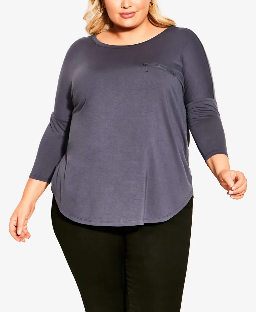 Avenue Plus Size Neela Zip Plain Top