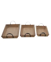 Rosemary Lane Wood Tray with Metal Handles, Set of 3, 20", 24", 27" W