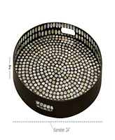 Rosemary Lane Mother of Pearl Handmade Tray with Slot Handles, 24" x 24" x 3"