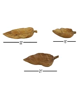 Rosemary Lane Teak Wood Live Edge Leaf Tray, Set of 3, 22", 21", 15" W
