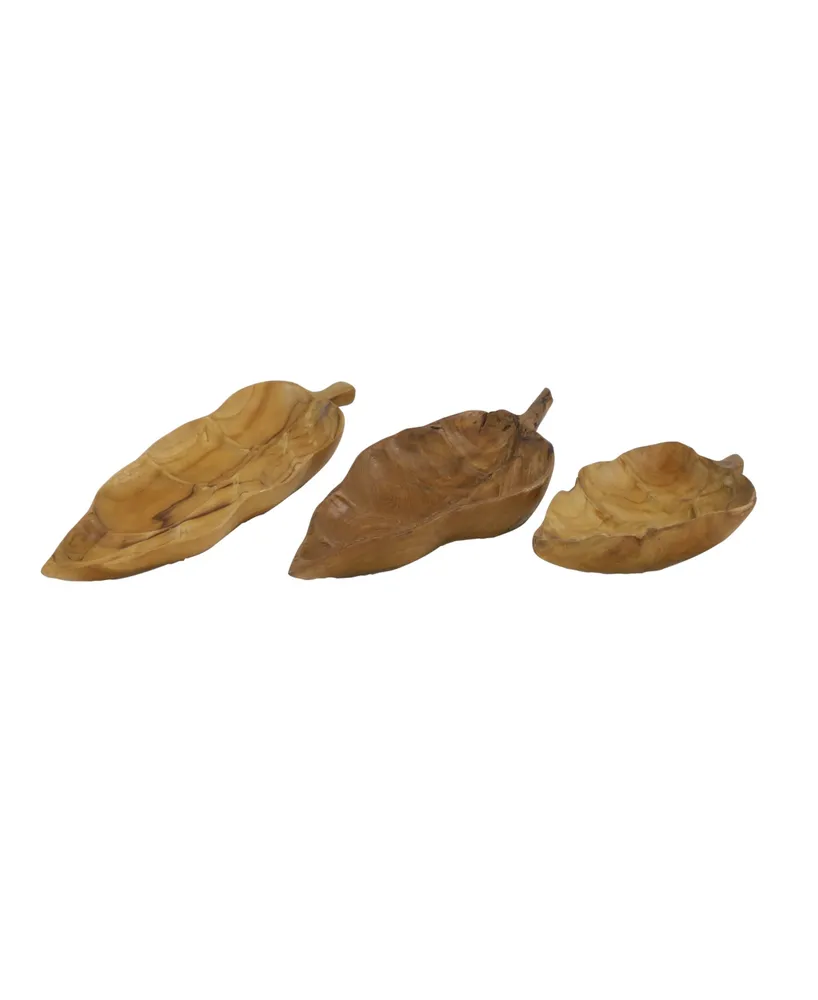 Rosemary Lane Teak Wood Live Edge Leaf Tray, Set of 3, 22", 21", 15" W