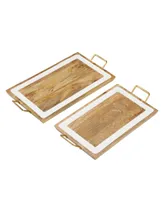 Rosemary Lane Wood Tray with White Enamel Inlay, Set of 2, 21", 19" W