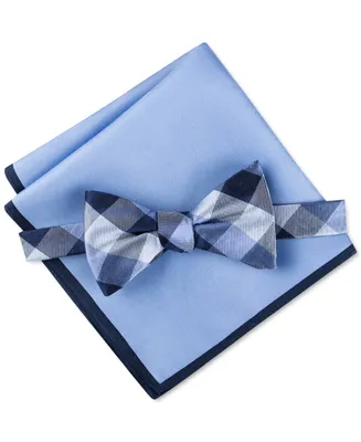 Tommy Hilfiger Men's Buffalo Check Bow Tie & Solid Pocket Square Set