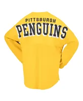 Women's Fanatics Gold Pittsburgh Penguins Spirit Lace-Up V-Neck Long Sleeve Jersey T-shirt